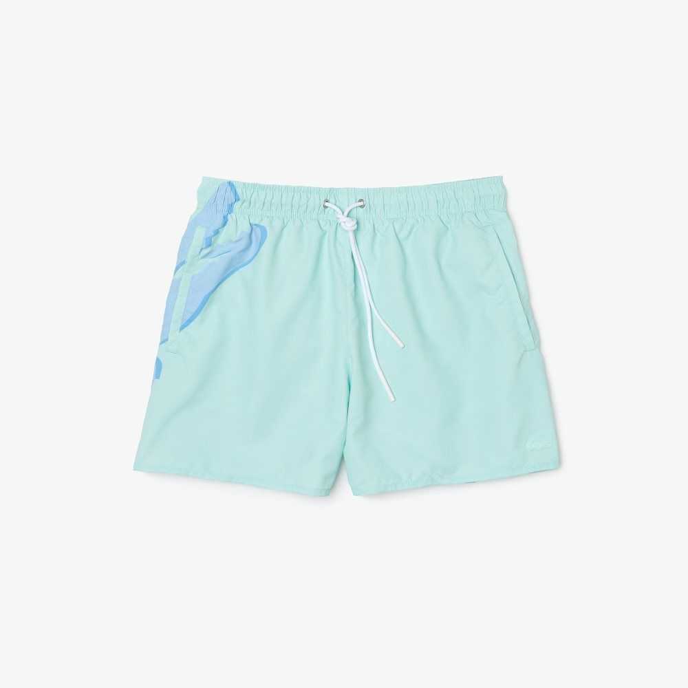 Turquoise Lacoste Crocodile Built-In Mesh Boxer Swimming Trunks | AIZBVU-476