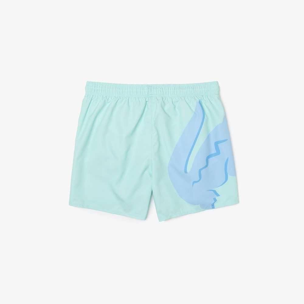 Turquoise Lacoste Crocodile Built-In Mesh Boxer Swimming Trunks | AIZBVU-476