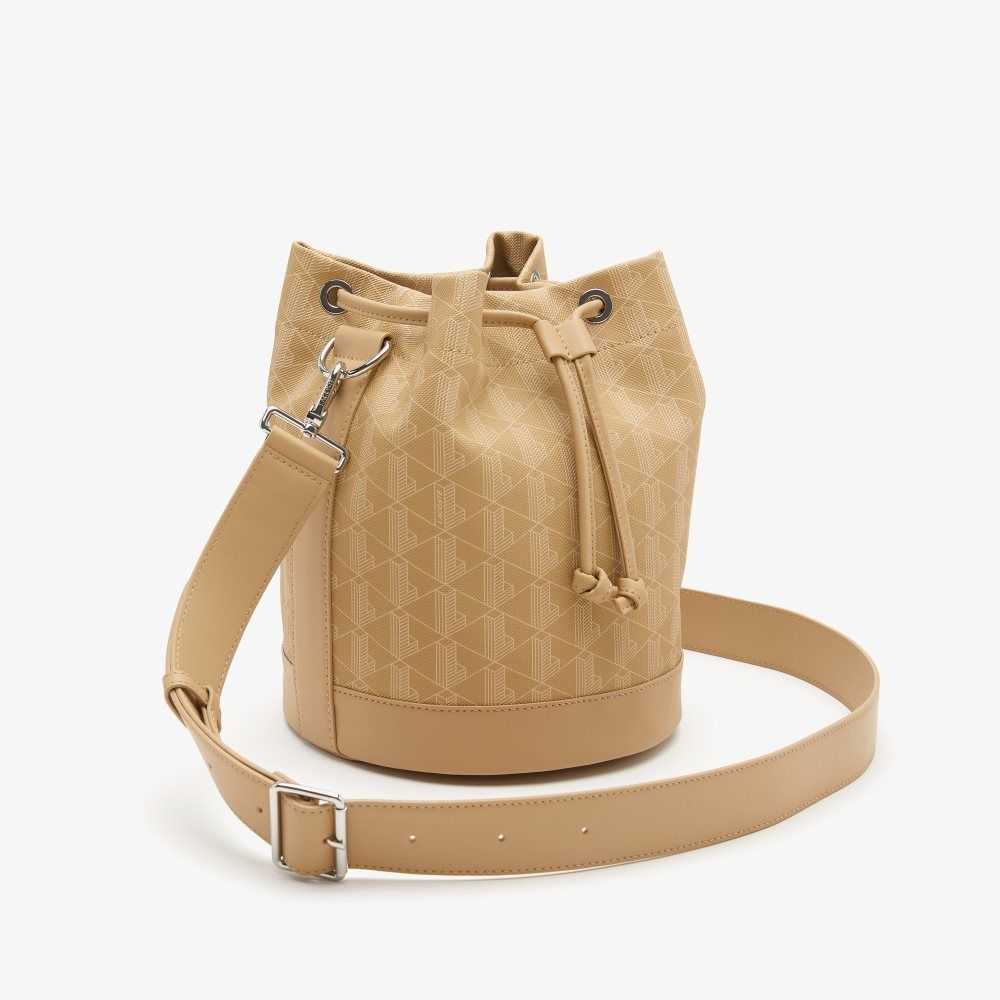 Viennois Beige Lacoste Monogram Print Bucket Bag | AGEVXY-617