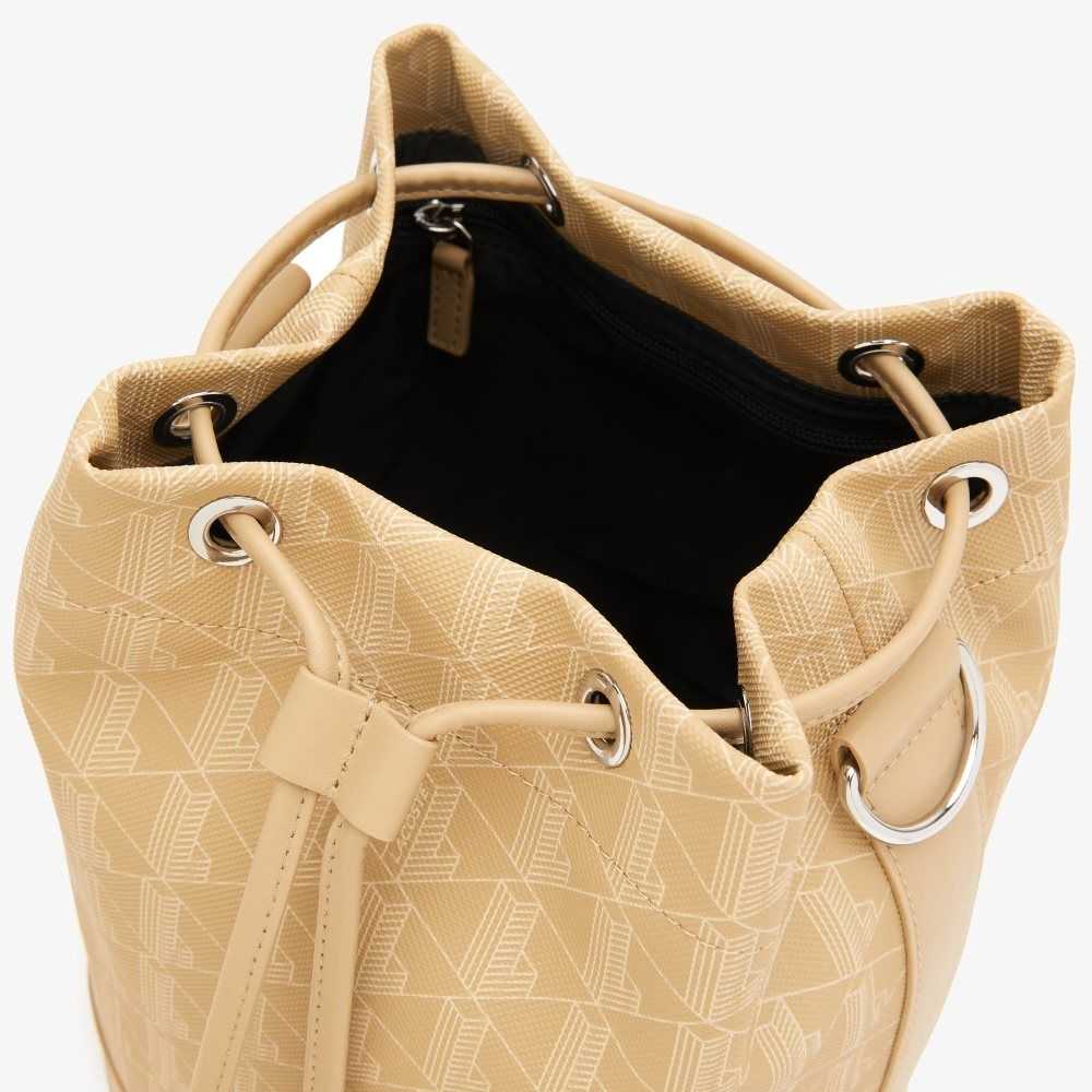 Viennois Beige Lacoste Monogram Print Bucket Bag | AGEVXY-617