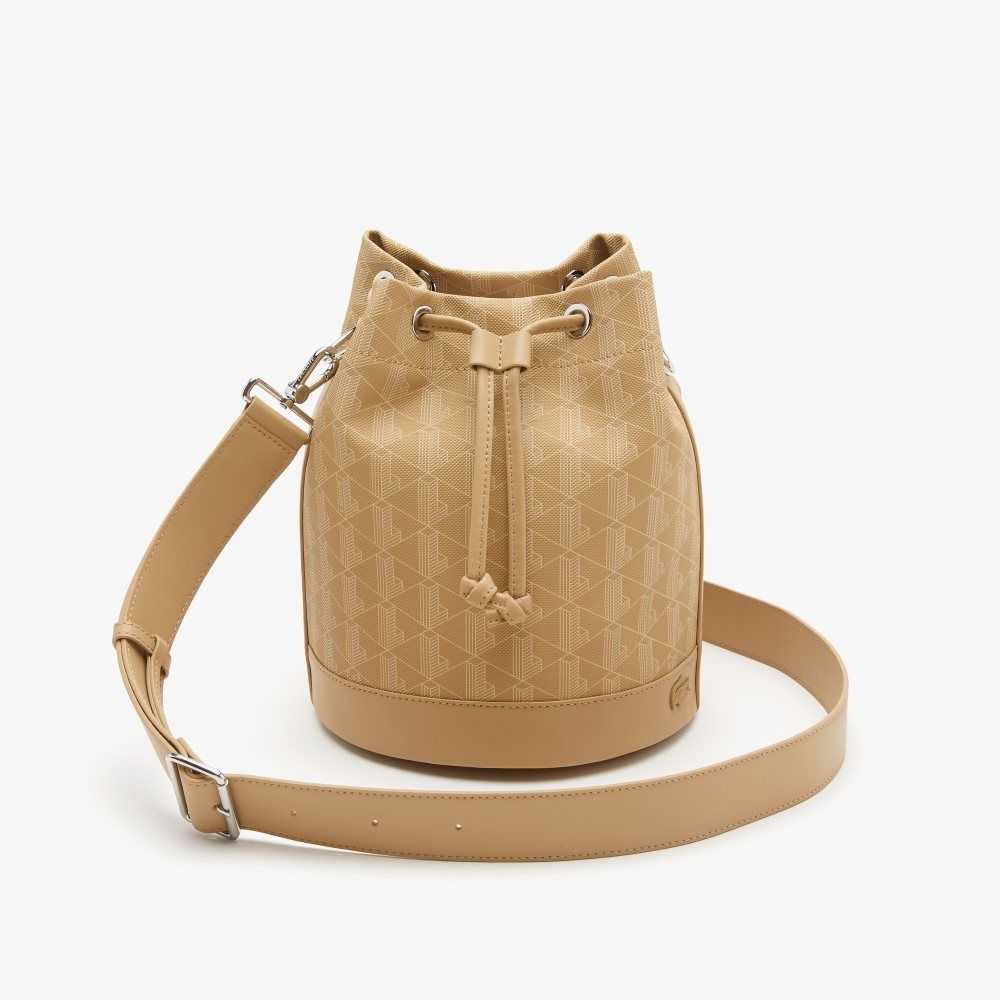 Viennois Beige Lacoste Monogram Print Bucket Bag | AGEVXY-617