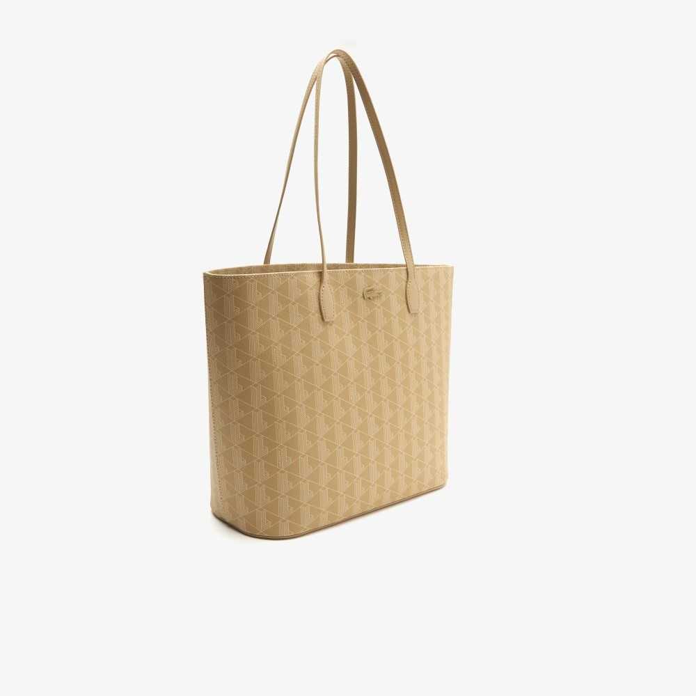 Viennois Beige Lacoste Monogram Print Tote | ESAKGQ-039