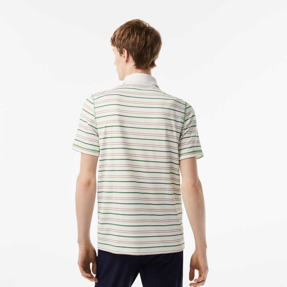 White / Beige / Navy Blue / Green Lacoste Golf Recycled Polyester Stripe Polo | MBTPQO-685