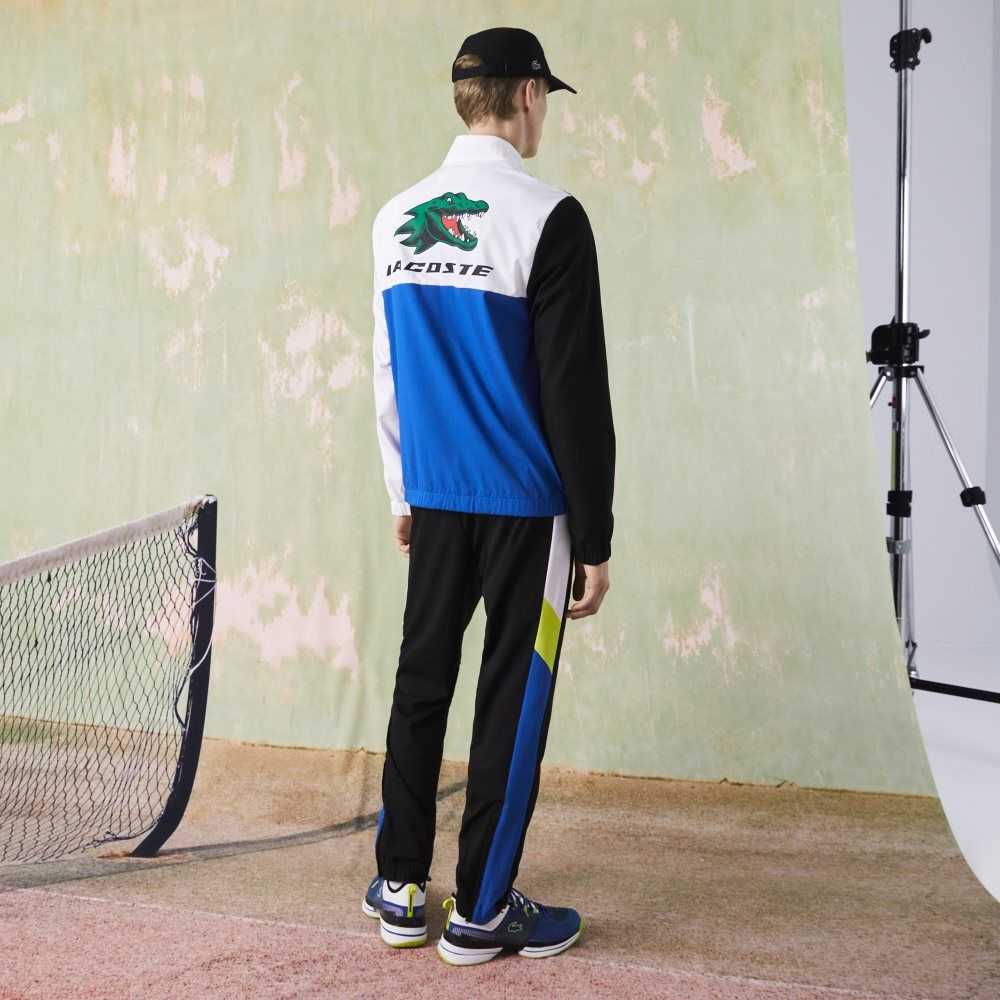 White / Black / Blue / Yellow Lacoste SPORT Crocodile Print Tennis Tracksuit | ZJVIEO-951