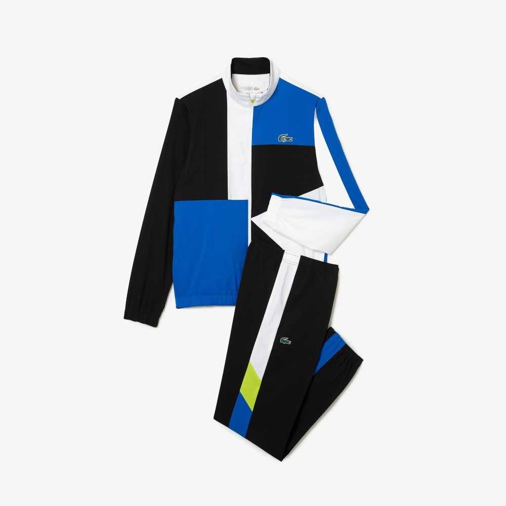 White / Black / Blue / Yellow Lacoste SPORT Crocodile Print Tennis Tracksuit | ZJVIEO-951