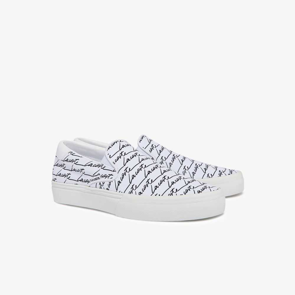 White/Black Lacoste Jump Serve Canvas Printed Slip-On | VPLTCX-081