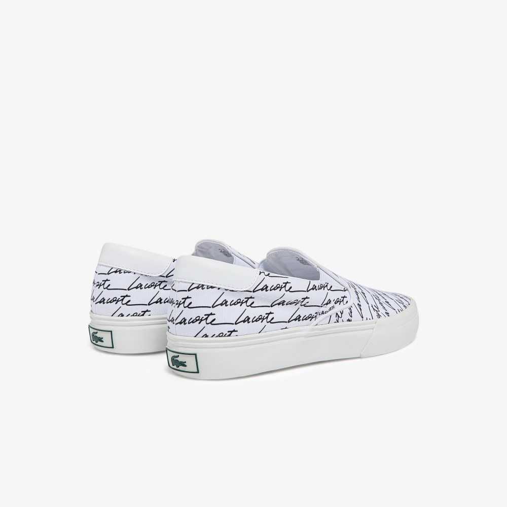 White/Black Lacoste Jump Serve Canvas Printed Slip-On | VPLTCX-081