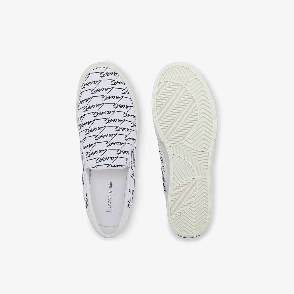 White/Black Lacoste Jump Serve Canvas Printed Slip-On | VPLTCX-081