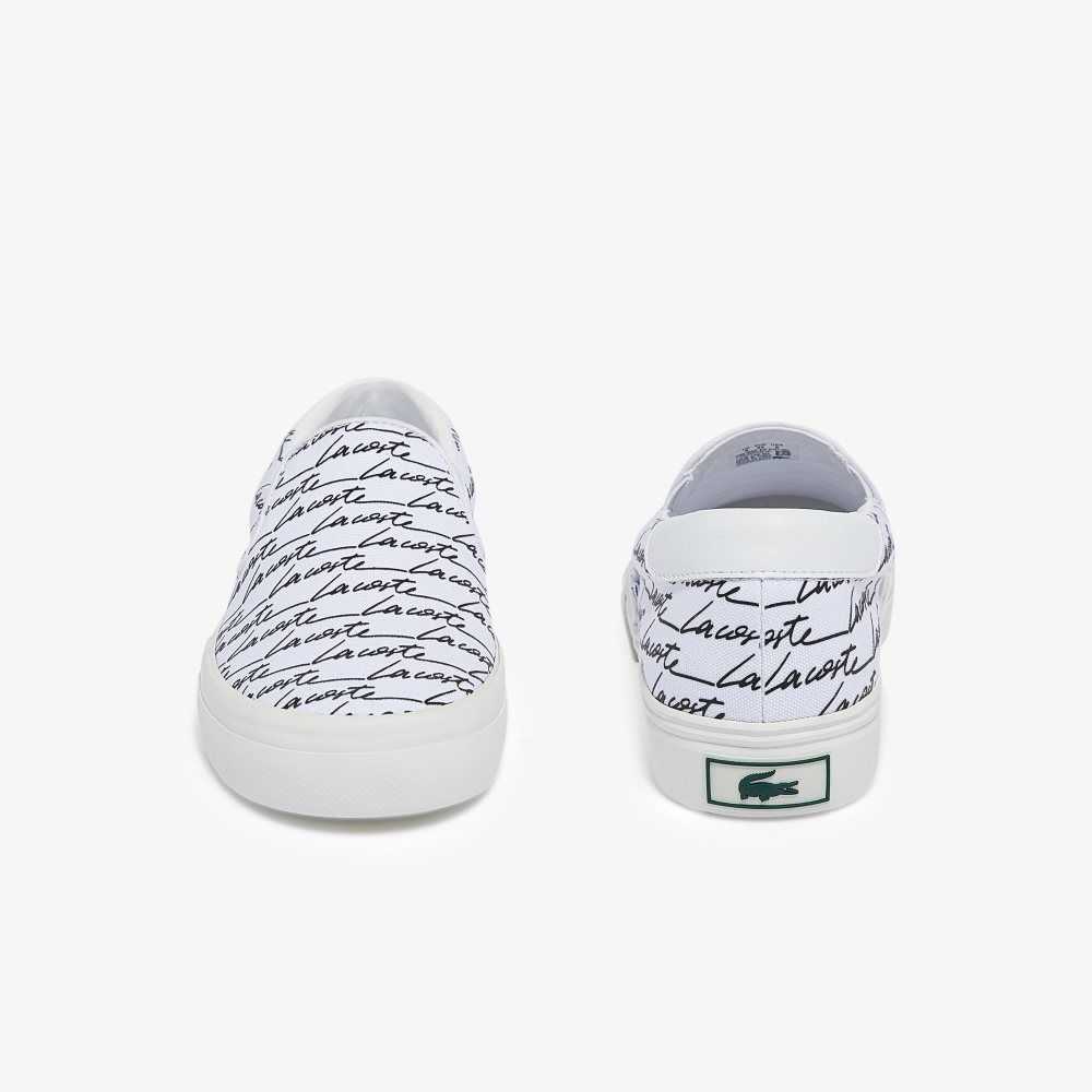 White/Black Lacoste Jump Serve Canvas Printed Slip-On | VPLTCX-081