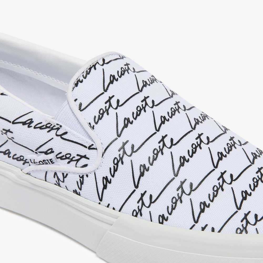 White/Black Lacoste Jump Serve Canvas Printed Slip-On | VPLTCX-081