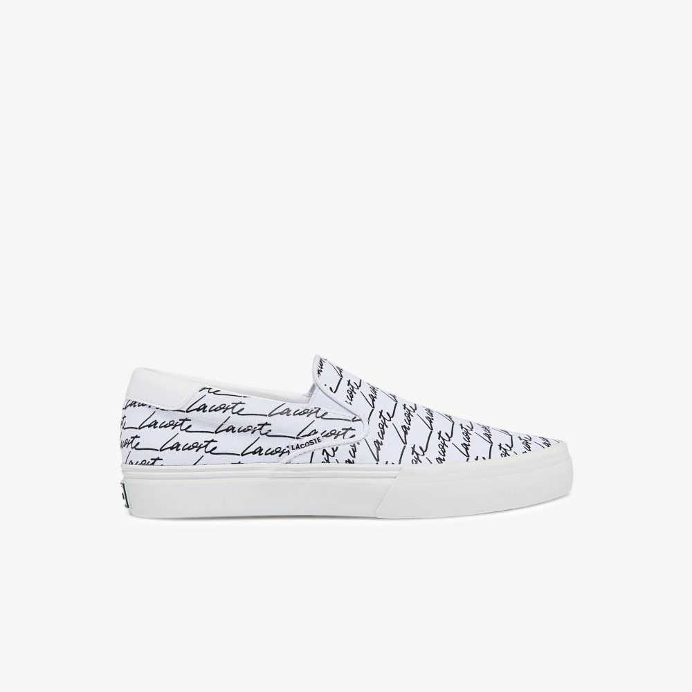 White/Black Lacoste Jump Serve Canvas Printed Slip-On | VPLTCX-081