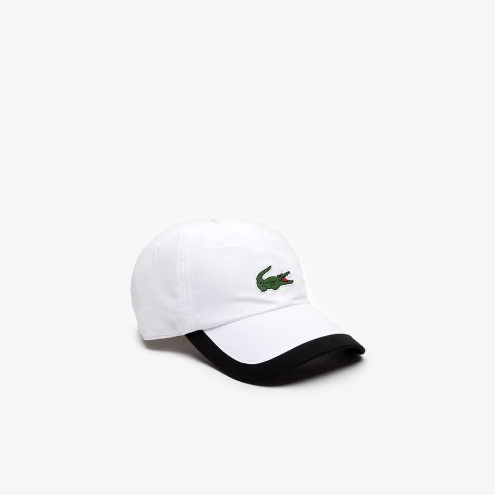 White / Black Lacoste SPORT Contrast Border Lightweight Cap | ZYWAIX-269