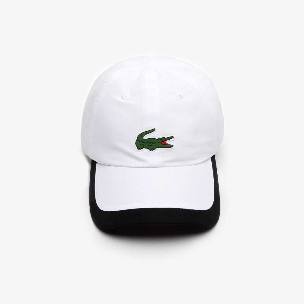 White / Black Lacoste SPORT Contrast Border Lightweight Cap | ZYWAIX-269