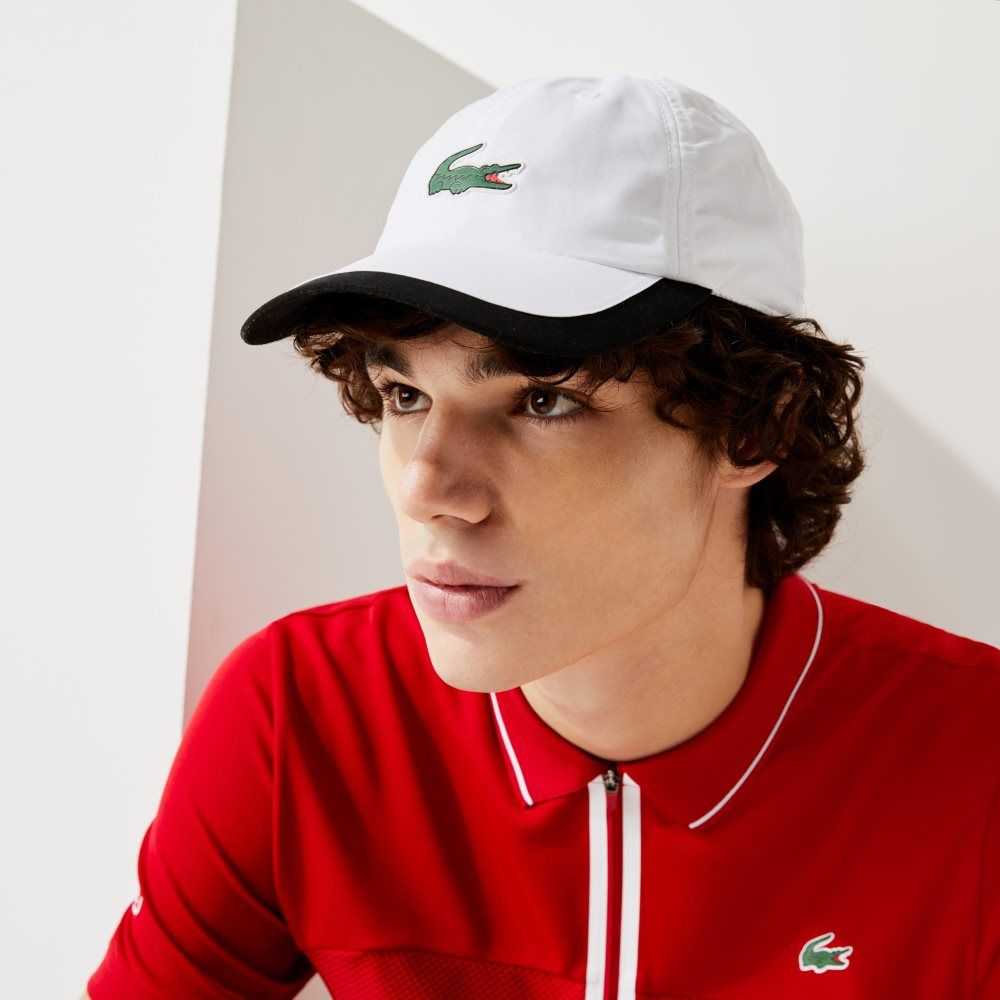 White / Black Lacoste SPORT Contrast Border Lightweight Cap | ZYWAIX-269