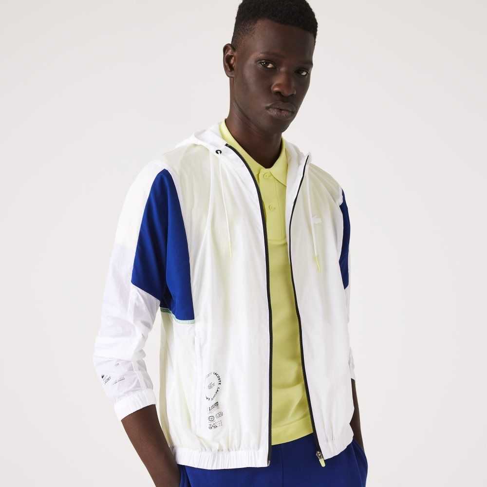 White / Blue / Flashy Yellow / Black Lacoste SPORT Packable Nylon Zip Jacket | EAYCHD-149