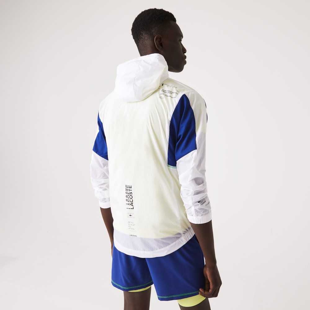 White / Blue / Flashy Yellow / Black Lacoste SPORT Packable Nylon Zip Jacket | EAYCHD-149