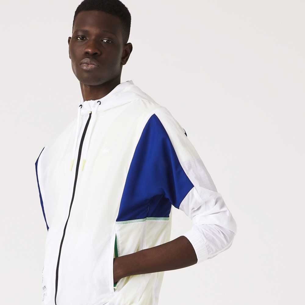 White / Blue / Flashy Yellow / Black Lacoste SPORT Packable Nylon Zip Jacket | EAYCHD-149