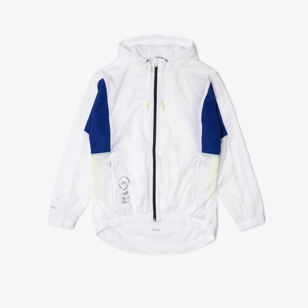 White / Blue / Flashy Yellow / Black Lacoste SPORT Packable Nylon Zip Jacket | EAYCHD-149