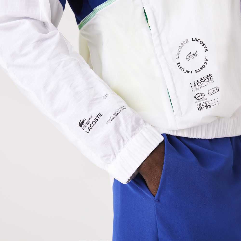 White / Blue / Flashy Yellow / Black Lacoste SPORT Packable Nylon Zip Jacket | EAYCHD-149