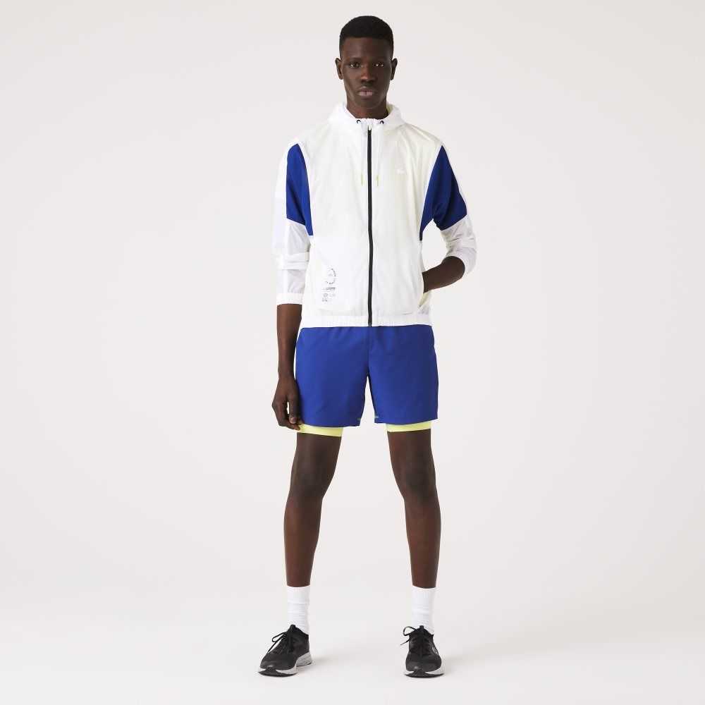 White / Blue / Flashy Yellow / Black Lacoste SPORT Packable Nylon Zip Jacket | EAYCHD-149