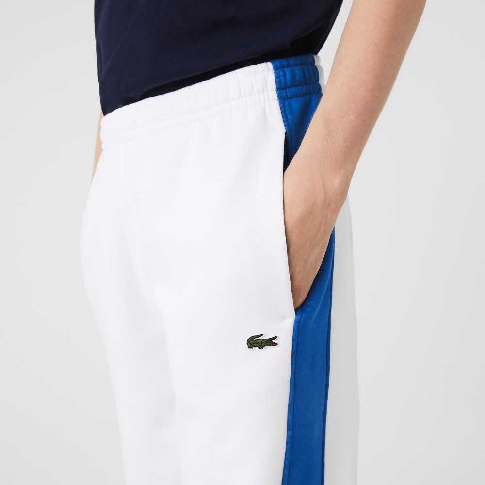 White / Blue Lacoste Contrast Bands Trackpants | RVPJGB-610