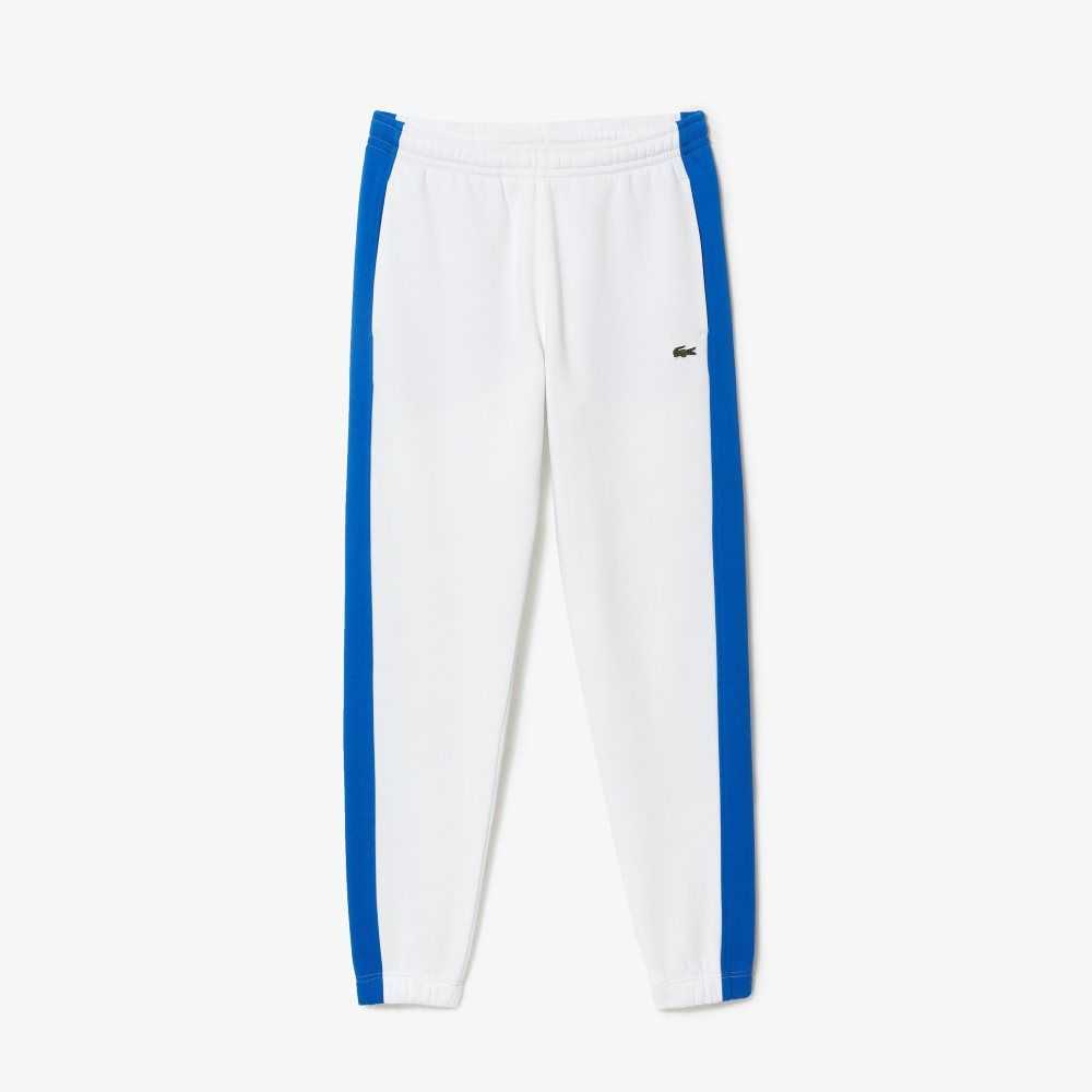 White / Blue Lacoste Contrast Bands Trackpants | RVPJGB-610