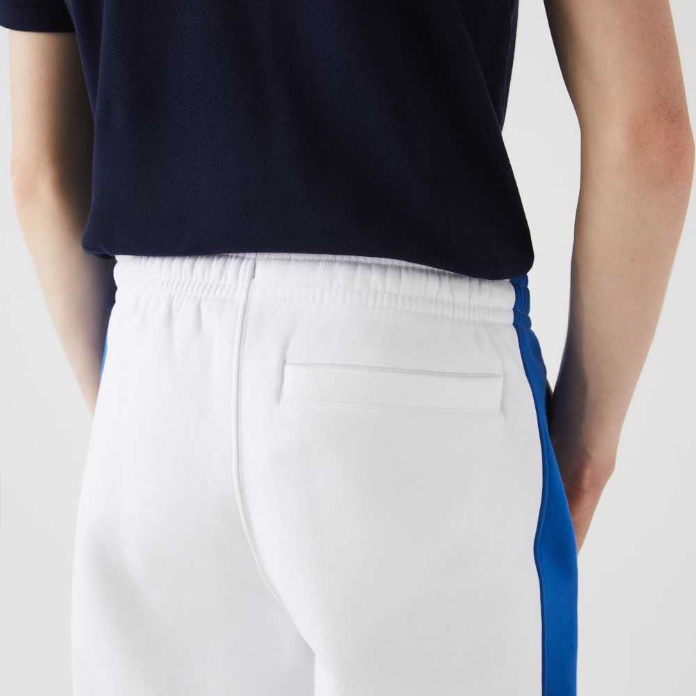 White / Blue Lacoste Contrast Bands Trackpants | RVPJGB-610