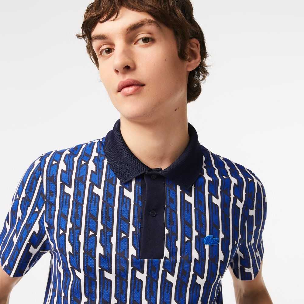 White / Blue Lacoste Movement Two-Tone Printed Polo | HELRUA-671