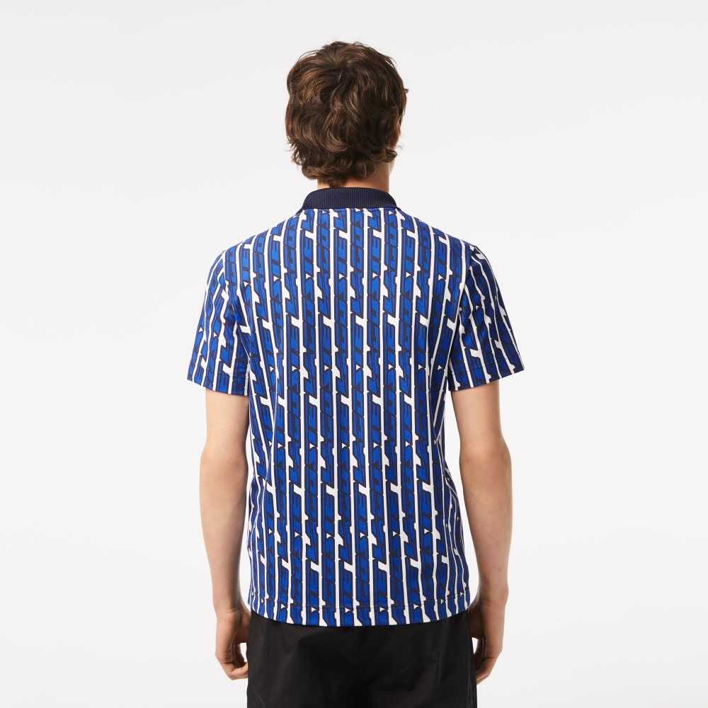 White / Blue Lacoste Movement Two-Tone Printed Polo | HELRUA-671