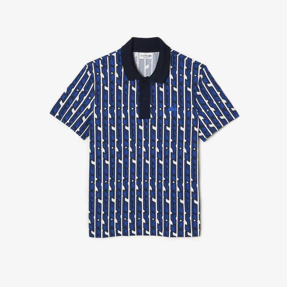 White / Blue Lacoste Movement Two-Tone Printed Polo | HELRUA-671