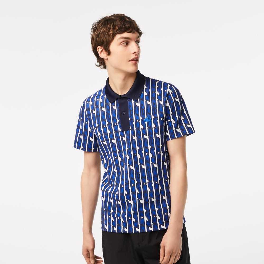 White / Blue Lacoste Movement Two-Tone Printed Polo | HELRUA-671