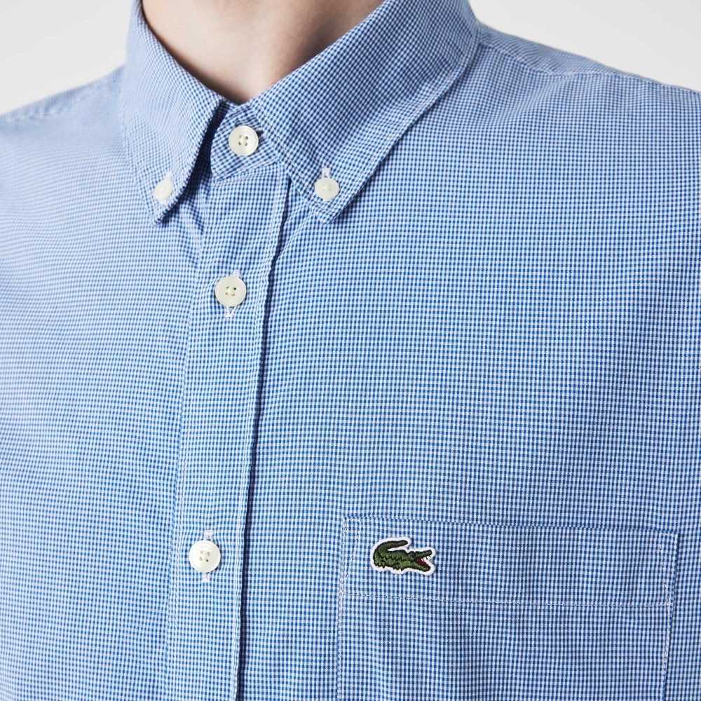 White / Blue Lacoste Regular Fit Cotton Poplin Shirt | CTDHPV-682