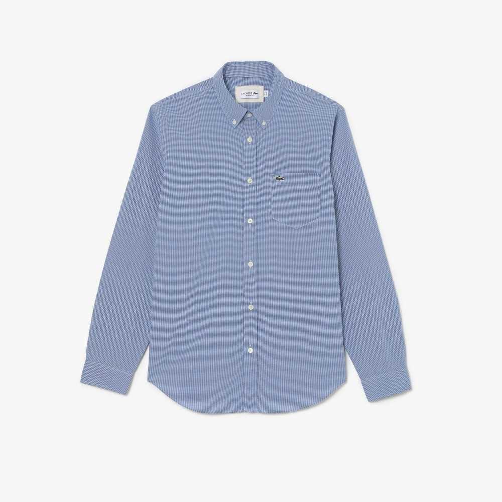 White / Blue Lacoste Regular Fit Cotton Poplin Shirt | CTDHPV-682