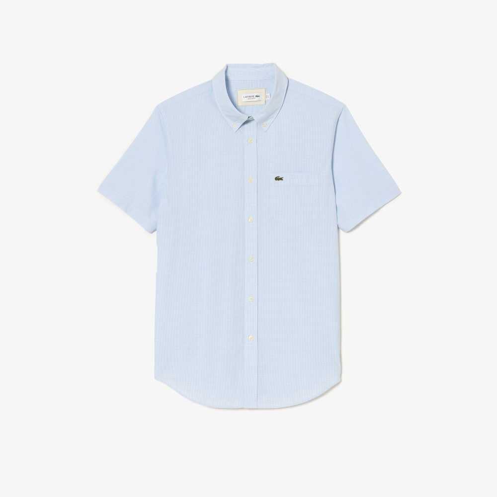 White / Blue Lacoste Regular Fit Gingham Check Shirt | SCFUAJ-395