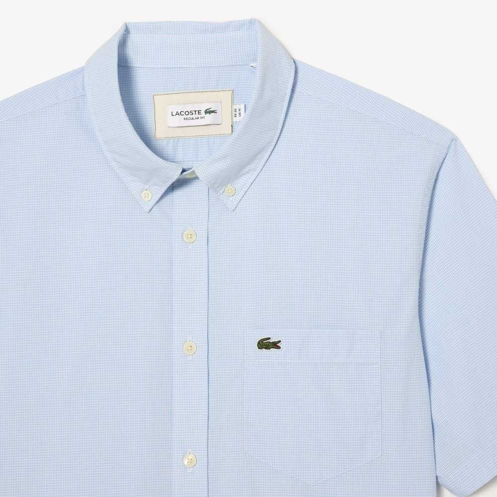 White / Blue Lacoste Regular Fit Gingham Check Shirt | SCFUAJ-395