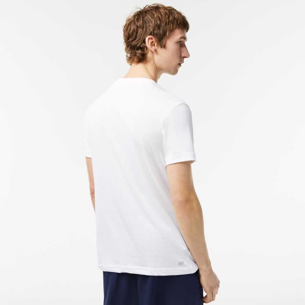 White / Blue Lacoste SPORT 3D Print Crocodile Breathable Jersey T-Shirt | HZXOJR-876