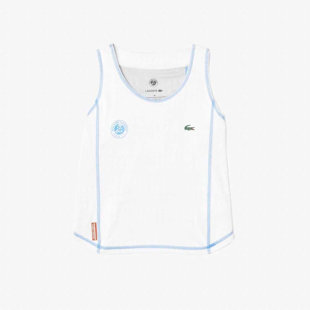 White / Blue Lacoste SPORT Roland Garros Racer Back Tank Top | OETVMA-952