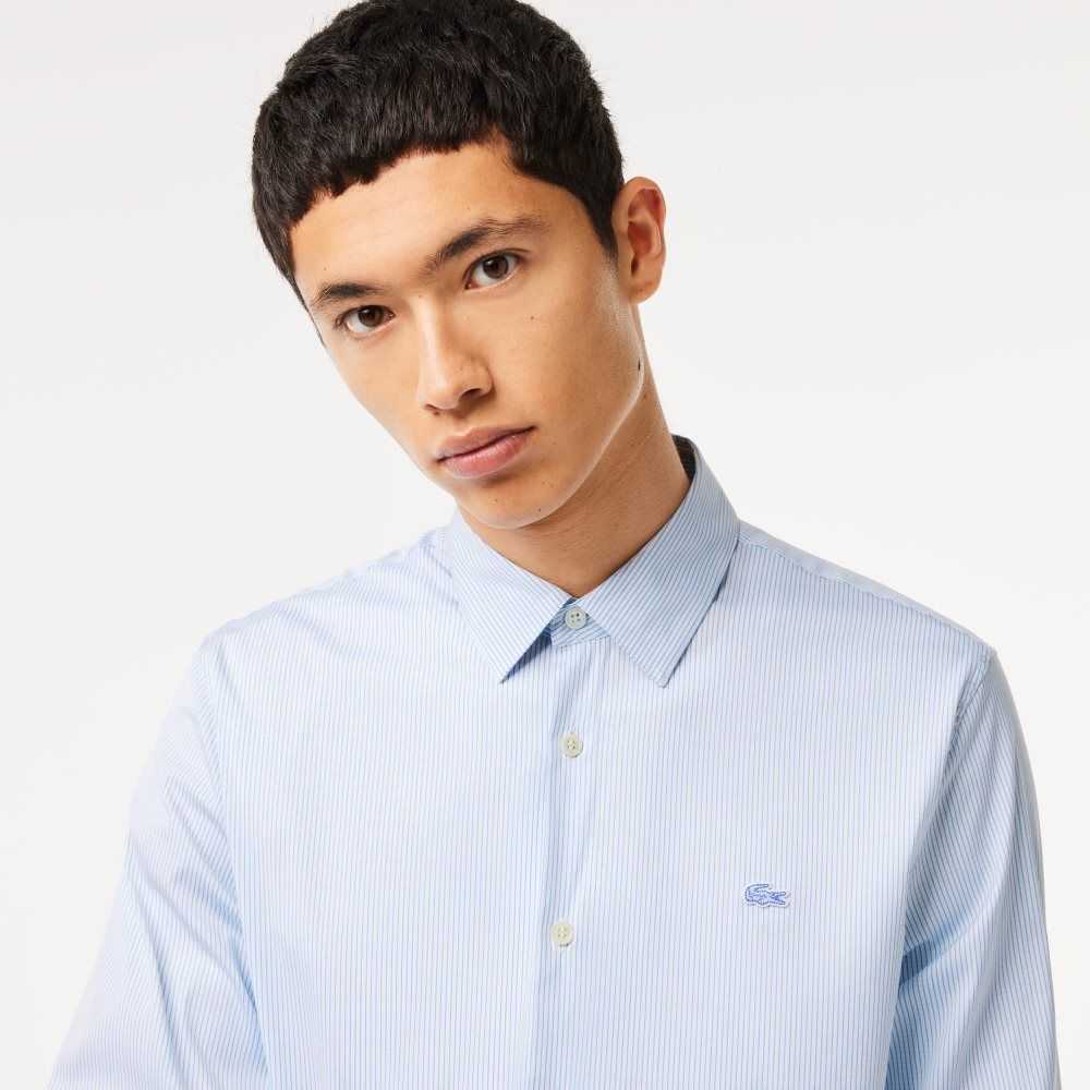 White / Blue Lacoste Slim Fit Check Stretch Poplin Shirt | RCVOPD-623