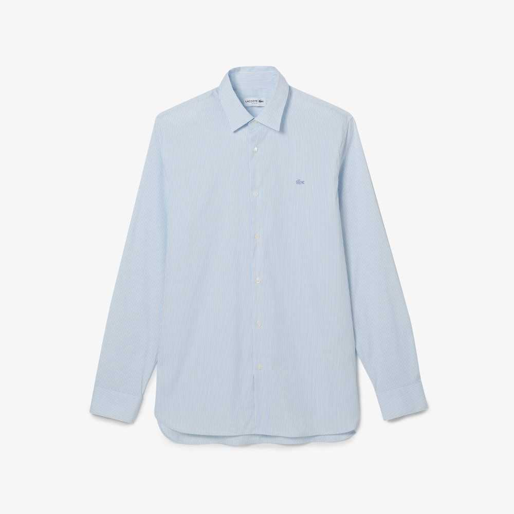 White / Blue Lacoste Slim Fit Check Stretch Poplin Shirt | RCVOPD-623