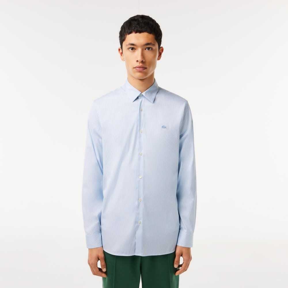 White / Blue Lacoste Slim Fit Check Stretch Poplin Shirt | RCVOPD-623