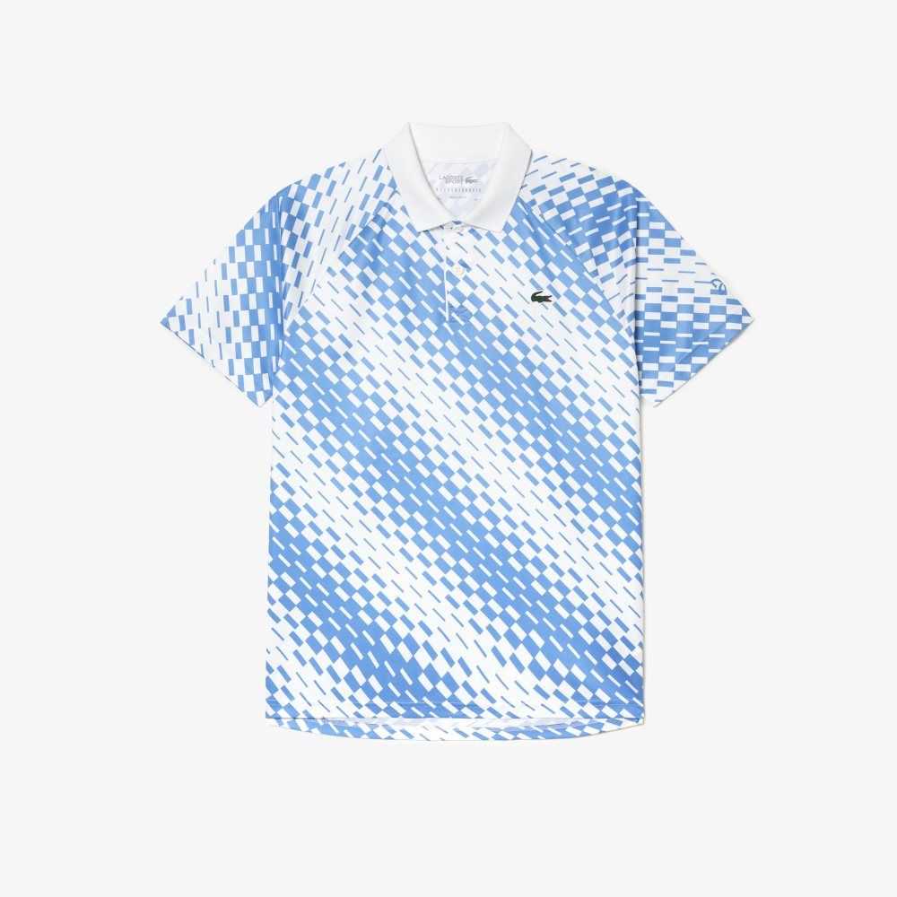 White / Blue Lacoste Tennis x Novak Djokovic Fan Version Polo | CSLZIH-348