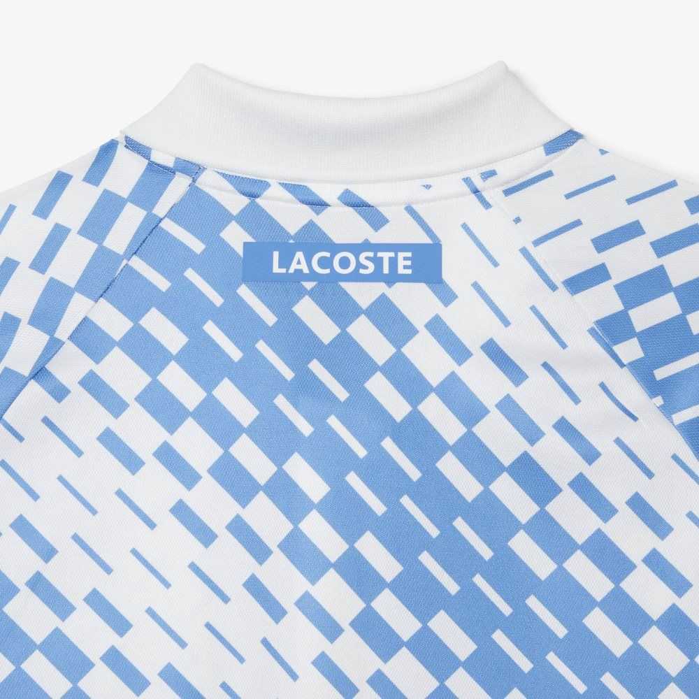 White / Blue Lacoste Tennis x Novak Djokovic Fan Version Polo | CSLZIH-348