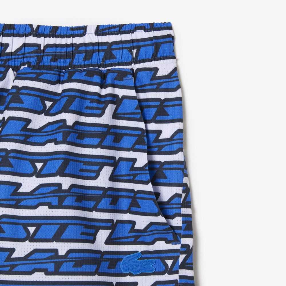 White / Blue Lacoste Two-Tone Print Swim Trunks | IAZRCX-982