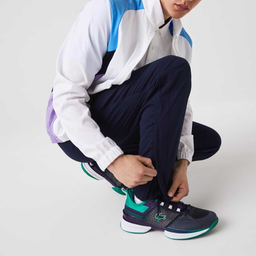 White / Blue / Navy Blue / Purple / Navy Blue Lacoste SPORT Color-Block Tennis Tracksuit | LOMHDC-769