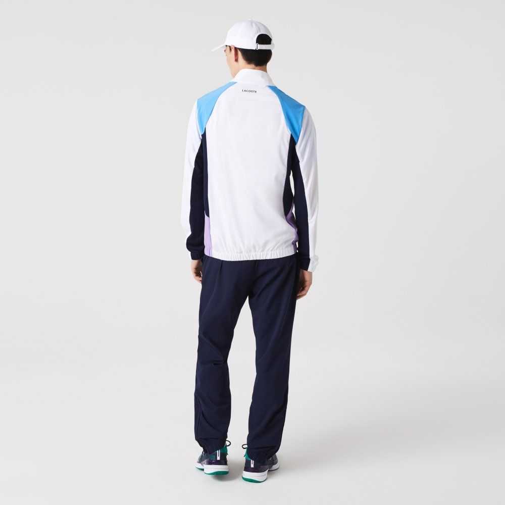 White / Blue / Navy Blue / Purple / Navy Blue Lacoste SPORT Color-Block Tennis Tracksuit | LOMHDC-769