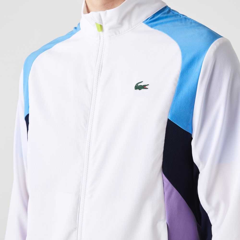 White / Blue / Navy Blue / Purple / Navy Blue Lacoste SPORT Color-Block Tennis Tracksuit | LOMHDC-769