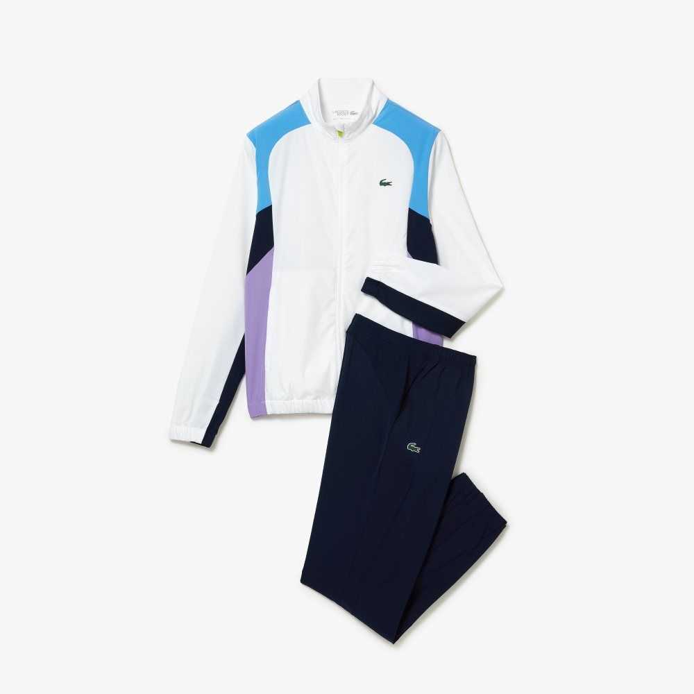 White / Blue / Navy Blue / Purple / Navy Blue Lacoste SPORT Color-Block Tennis Tracksuit | LOMHDC-769