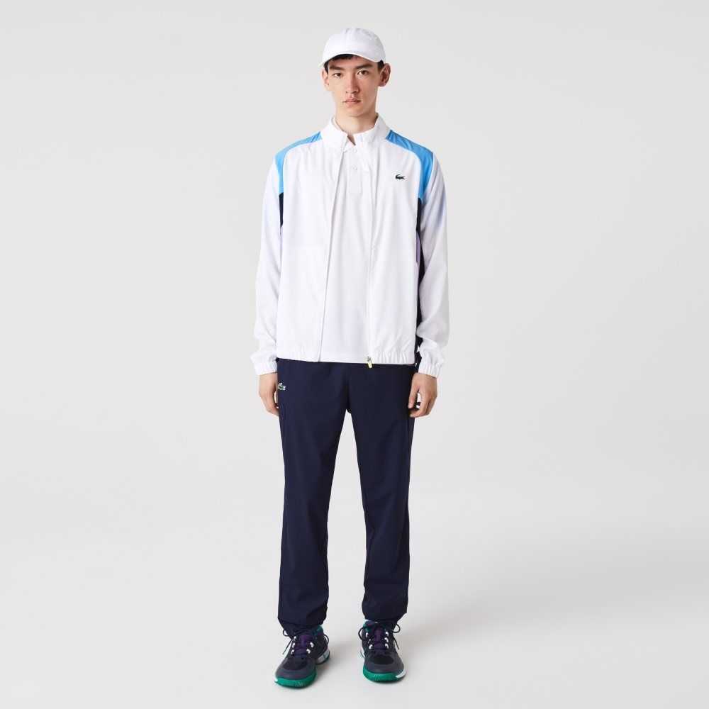 White / Blue / Navy Blue / Purple / Navy Blue Lacoste SPORT Color-Block Tennis Tracksuit | LOMHDC-769