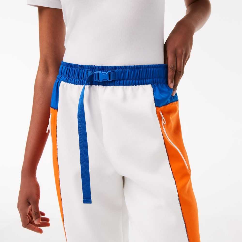 White / Blue / Orange / Blue Lacoste Badge Colorblock Trackpants | VZCNDY-158