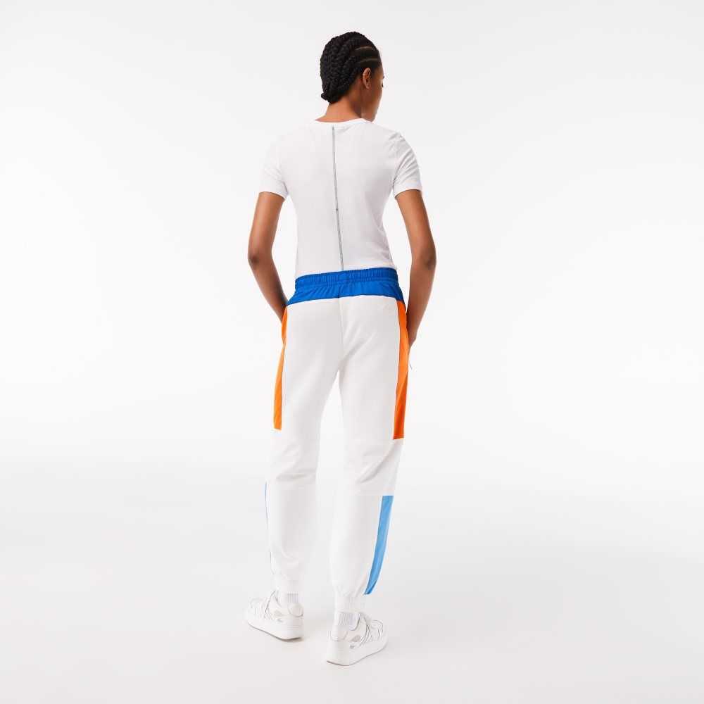 White / Blue / Orange / Blue Lacoste Badge Colorblock Trackpants | VZCNDY-158